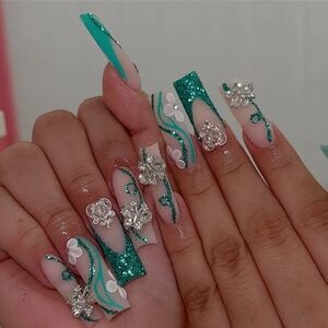 24 Pcs Glittering Teal Nail Art Set BUY ONE GET ONE FREE